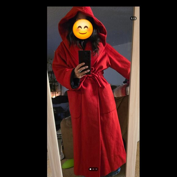 Paul Et Duffier vintage red wool hooded robe style coat - 8 - Picture 2 of 4
